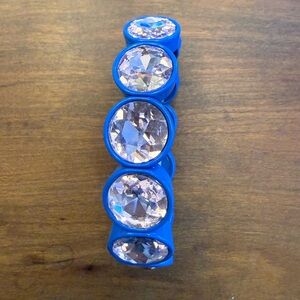 J CREW Brûlée Enamel elastic bracelet Blue with Pink gem  Stunning! EUC